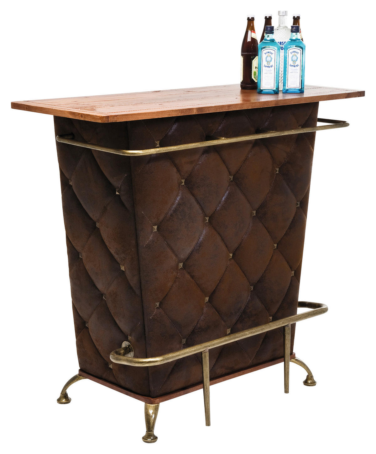 BAR in Braun, Eichefarben, Goldfarben  - Eichefarben/Goldfarben, Design, Holzwerkstoff/Textil (120/104/48cm)