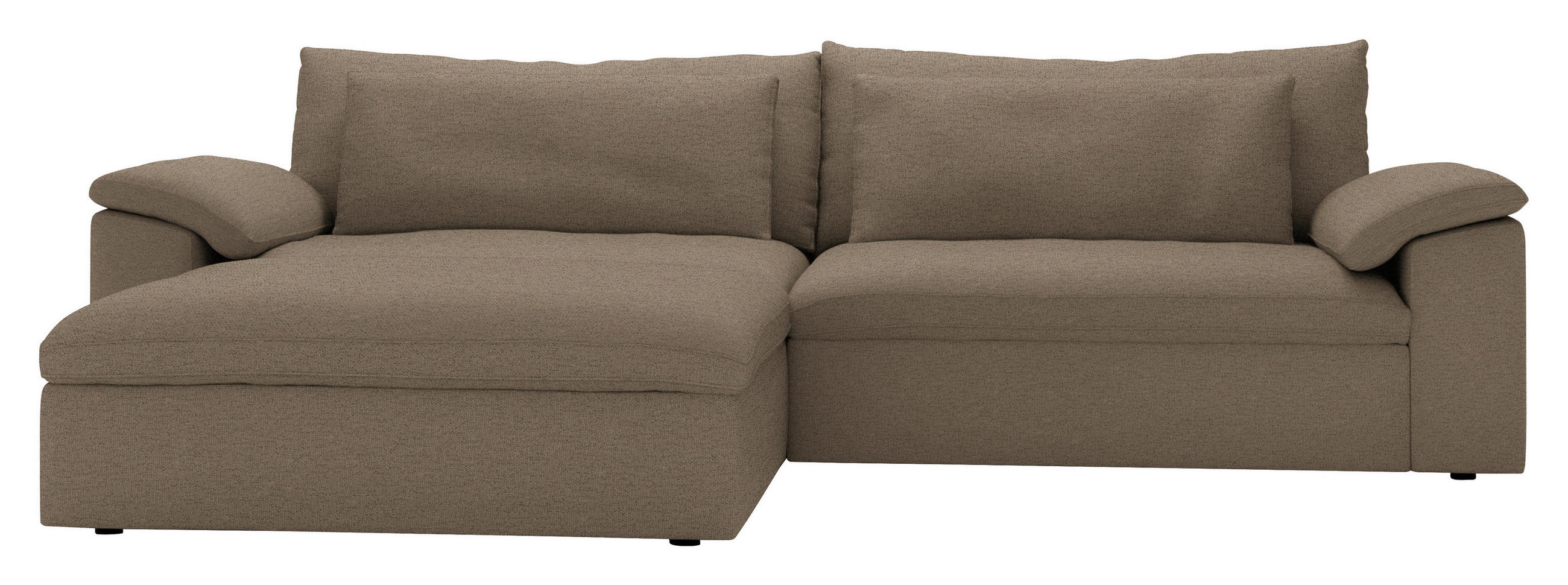 ECKSOFA Flachgewebe Hellbraun  - Hellbraun/Schwarz, Modern, Kunststoff/Textil (198/306cm) - Carryhome