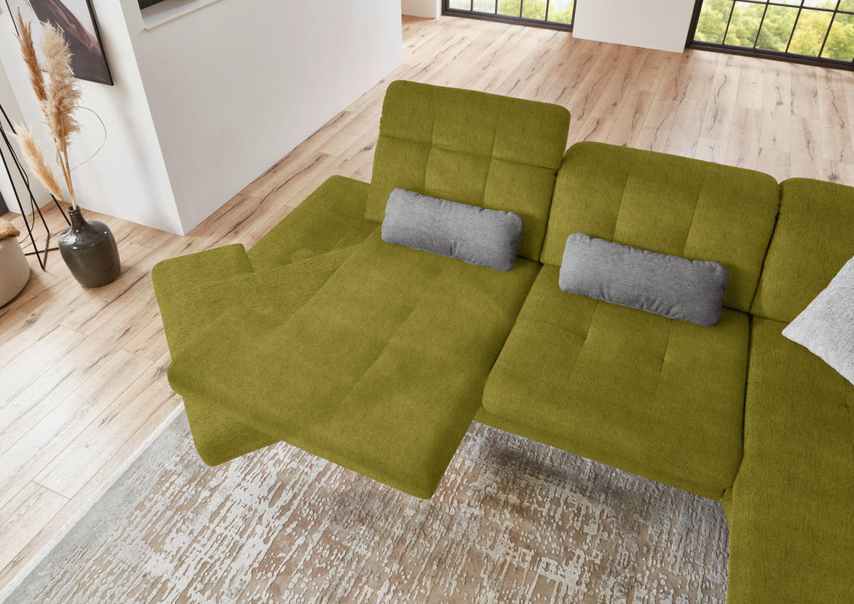 ECKSOFA in Flachgewebe Grün  309/190 cm  - Schwarz/Grün, Design, Textil/Metall (309/190cm) - Beldomo Style