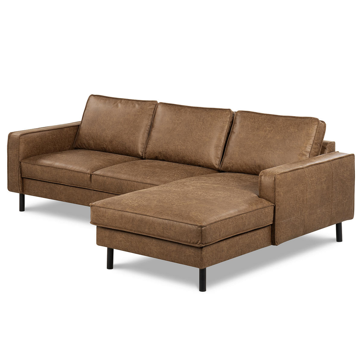 ECKSOFA Braun Echtleder Lederlook Rücken echt  - Schwarz/Braun, Design, Leder/Textil (166/238cm) - Livetastic