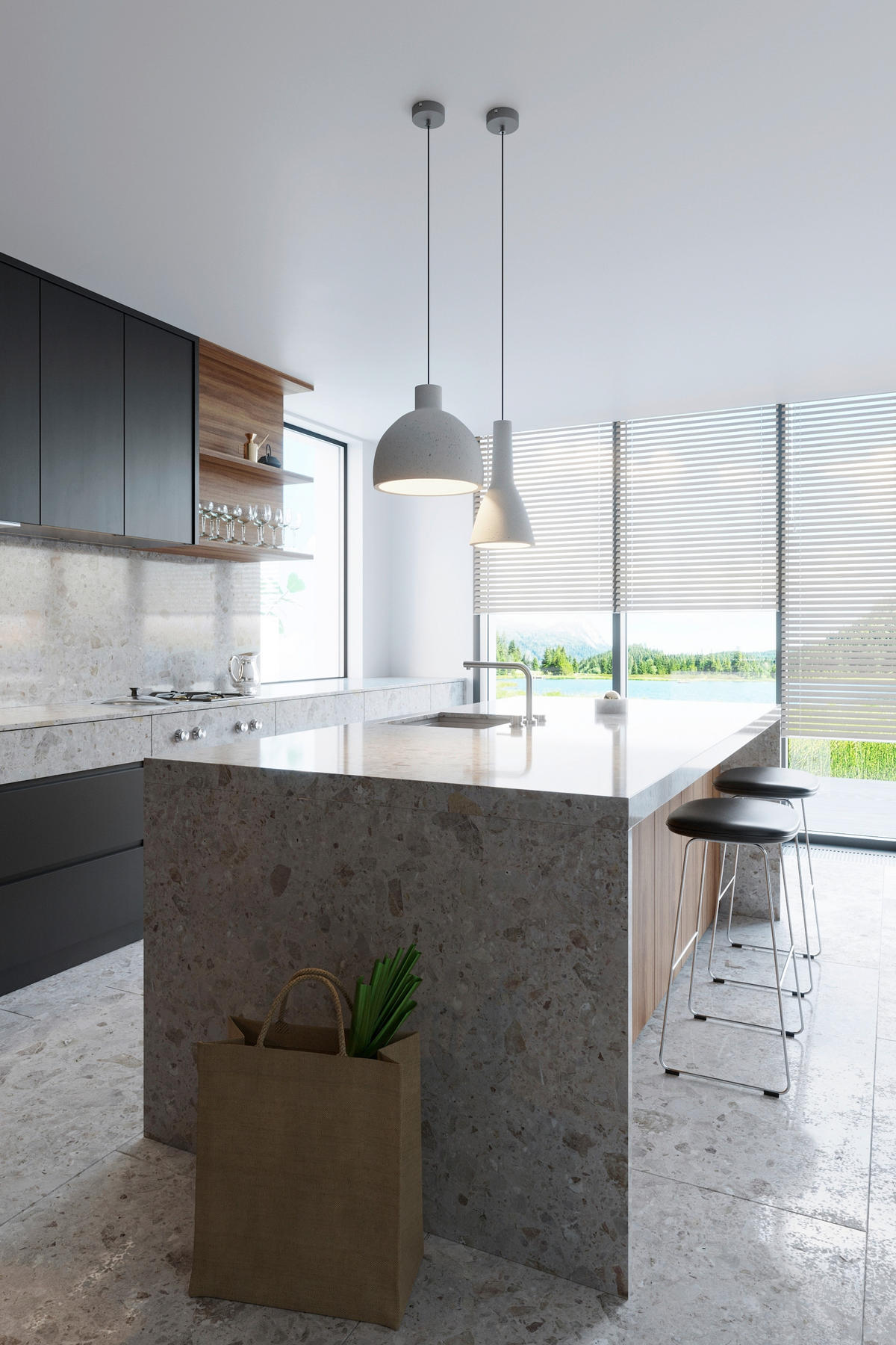 HÄNGELEUCHTE Damaso 28/28/128 cm   - Hellgrau, KONVENTIONELL, Stein (28/28/128cm)