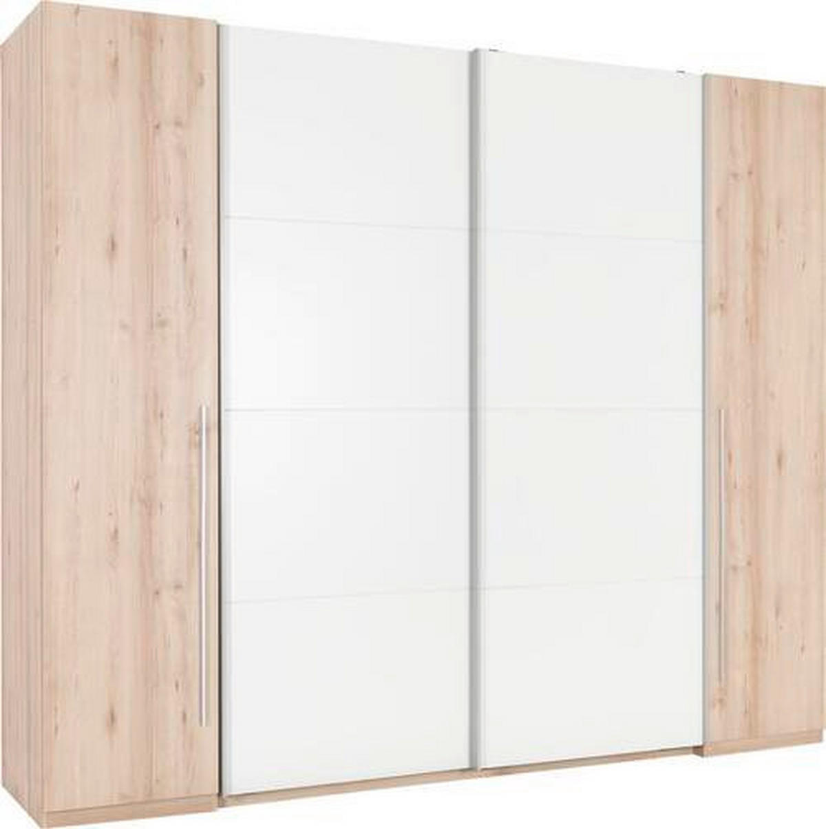 KLEIDERSCHRANK 270/225/61 cm 4-türig Weiß, Buchefarben  - Buchefarben/Alufarben, Design, Holzwerkstoff/Kunststoff (270/225/61cm) - Ti'me