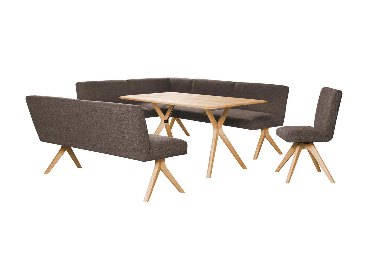 ECKBANK 172/218 cm Webstoff Braun Eiche vollmassiv   - Eichefarben/Braun, KONVENTIONELL, Holz/Textil (172/218cm) - Linea Natura