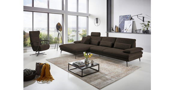 ECKSOFA in Velours Dunkelbraun 180/310 cm - Dunkelbraun/Schwarz, Design, Textil/Metall (180/310cm) - Dieter Knoll