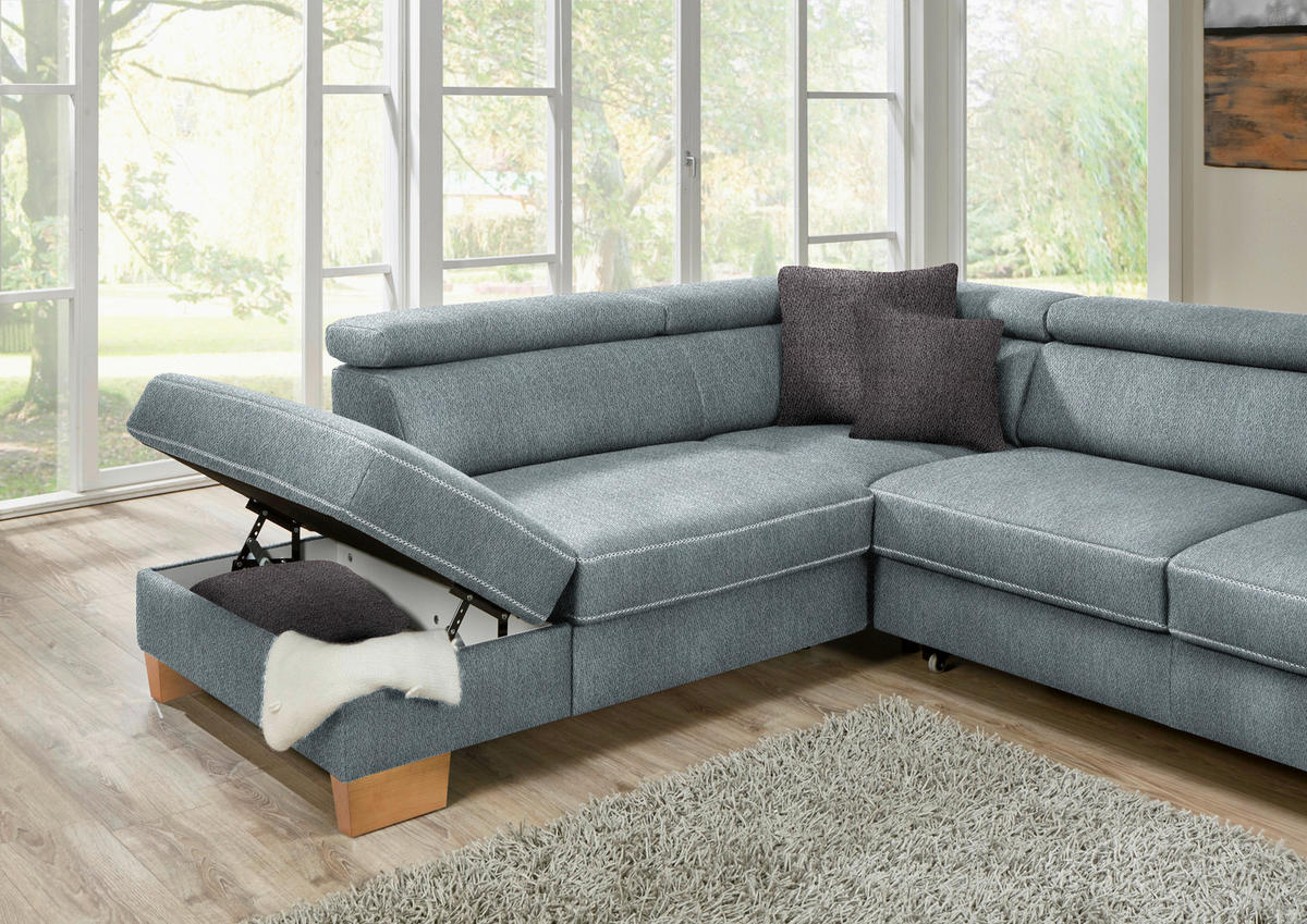 CANAPÉ D'ANGLE in Mikrofaser Blaugrau  - gris-bleu/beige, Natur, textile/bois (273/226cm) - Beldomo System