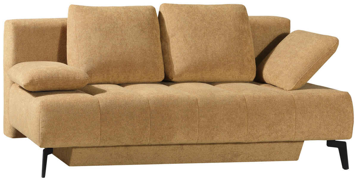 SCHLAFSOFA Flachgewebe Honig  inkl. Bettkasten, Schlaffunktion, Armteilverstellung  - Schwarz/Honig, Design, Textil/Metall (235/90/100cm) - Novel