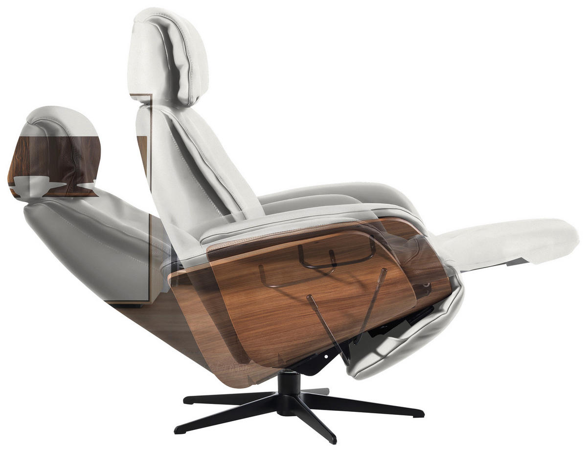 RELAXSESSEL in Leder Weiss  - Weiss/Nussbaumfarben, Design, Leder/Holz (78/104-113/84cm) - Welnova