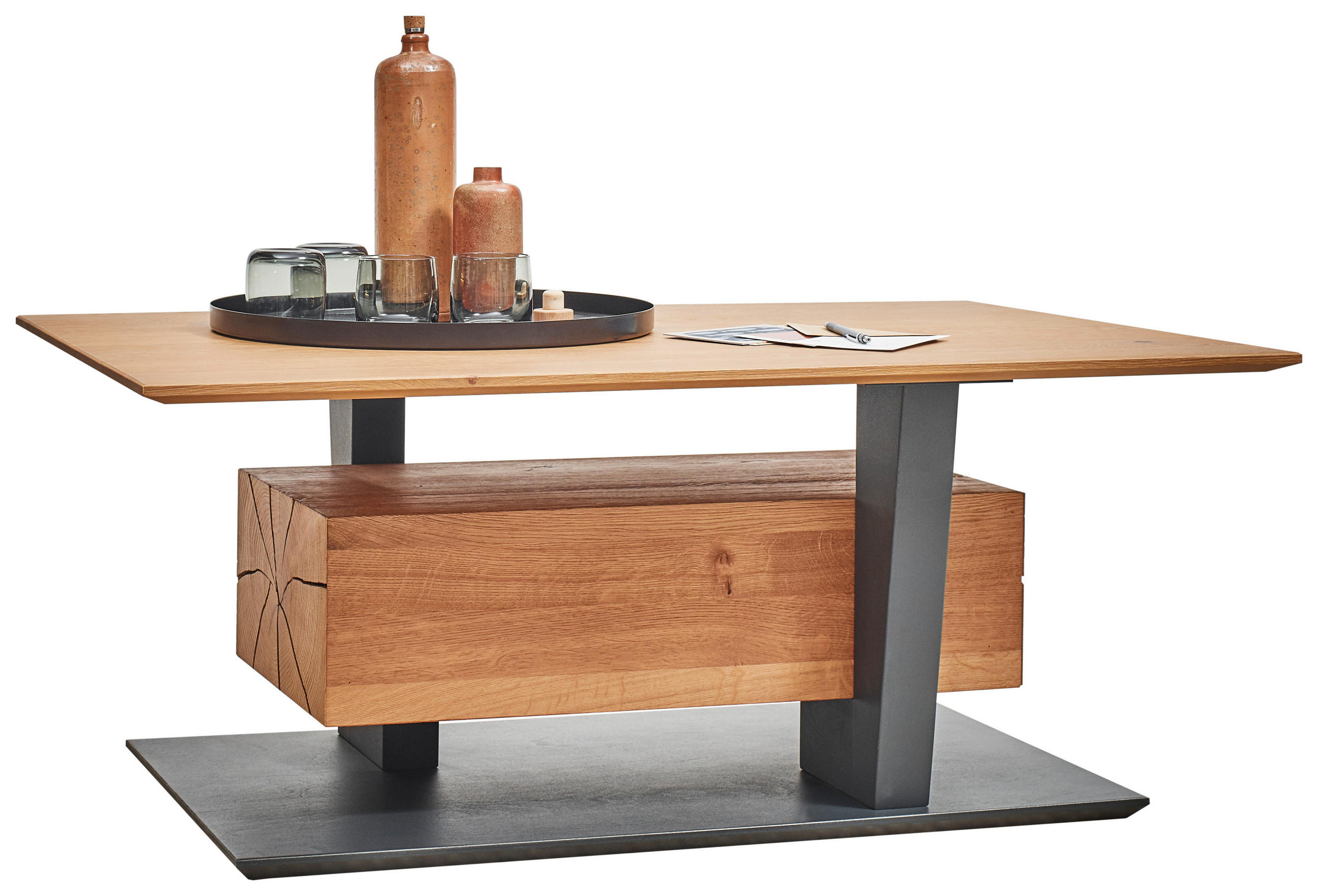 COUCHTISCH Kerneiche massiv 110/70/45 cm rechteckig Eichefarben  - Eichefarben/Anthrazit, Natur, Holz (110/70/45cm) - Valnatura