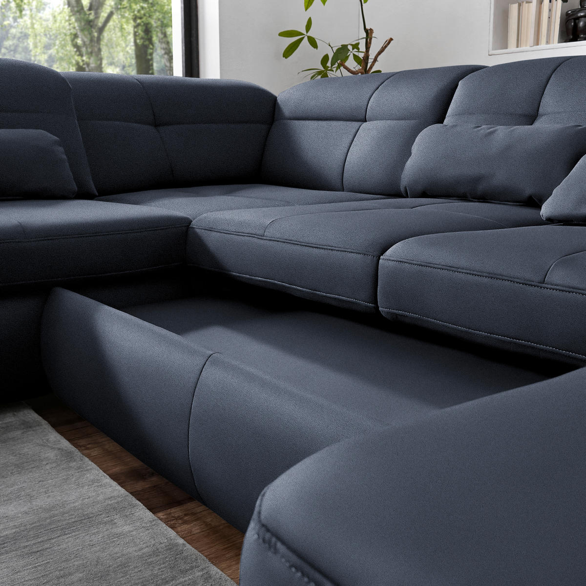 WOHNLANDSCHAFT  in Mikrofaser Blau  - Chromfarben/Blau, Design, Holzwerkstoff/Textil (260/371/195cm) - Beldomo Style