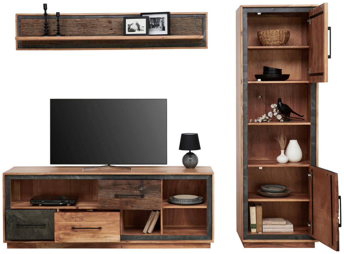 NÍZKA KOMODA, akácia, recyklované drevo, hnedá, farba akácie, tmavosivá, 160/60/40 cm - hnedá/čierna, Trend, kov/drevo (160/60/40cm) - Landscape