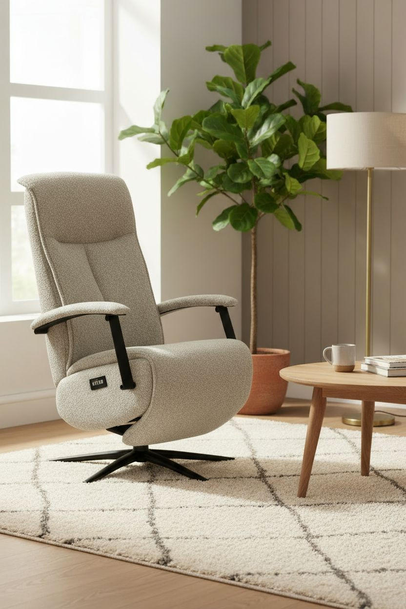 RELAXSESSEL Webstoff    - Schwarz/Naturfarben, Design, Holz/Textil (67/114/84cm) - Livetastic