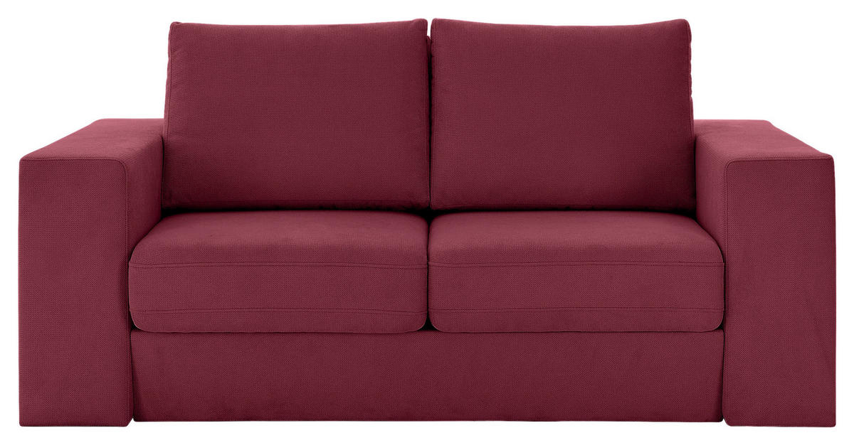 VIERSITZER-SOFA inkl. Hocker LOOKS V-2 Webstoff Rot, Beere  - Eichefarben/Beere, Design, Holz/Textil (252/96/107cm) - LOOKS by W.Joop