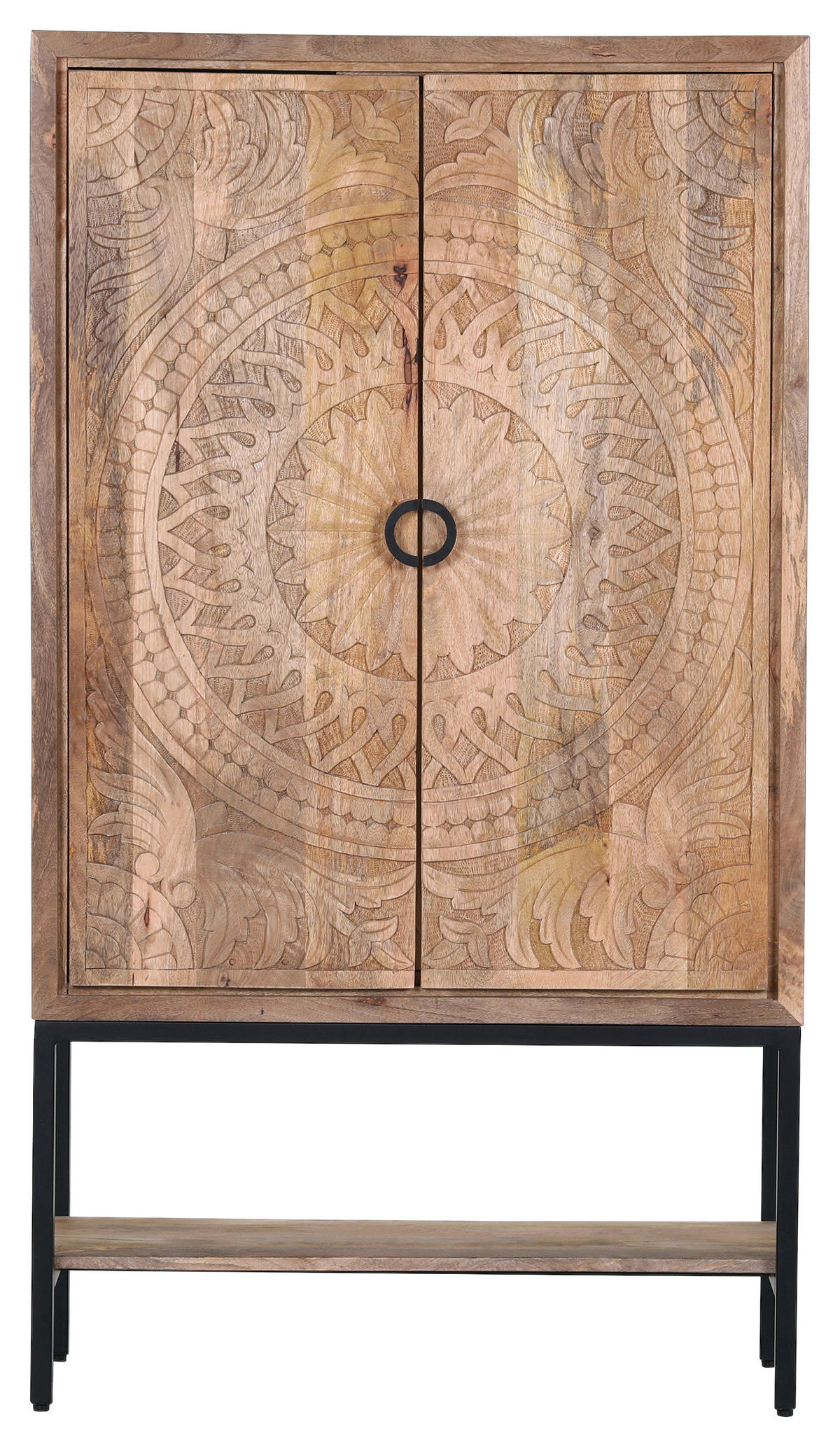 BARSCHRANK Mangoholz massiv Naturfarben  - Schwarz/Naturfarben, Design, Holz/Metall (90/160/45cm) - Landscape