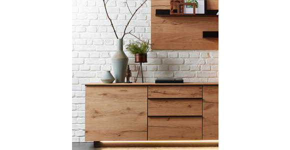 SIDEBOARD Asteiche furniert Schwarz, Eichefarben, Schieferfarben Befestigungsmaterial, Rückwand, Oberplatte, Einlegeböden  - Schieferfarben/Eichefarben, MODERN, Holz/Holzwerkstoff (176/73/40cm) - Hom`in