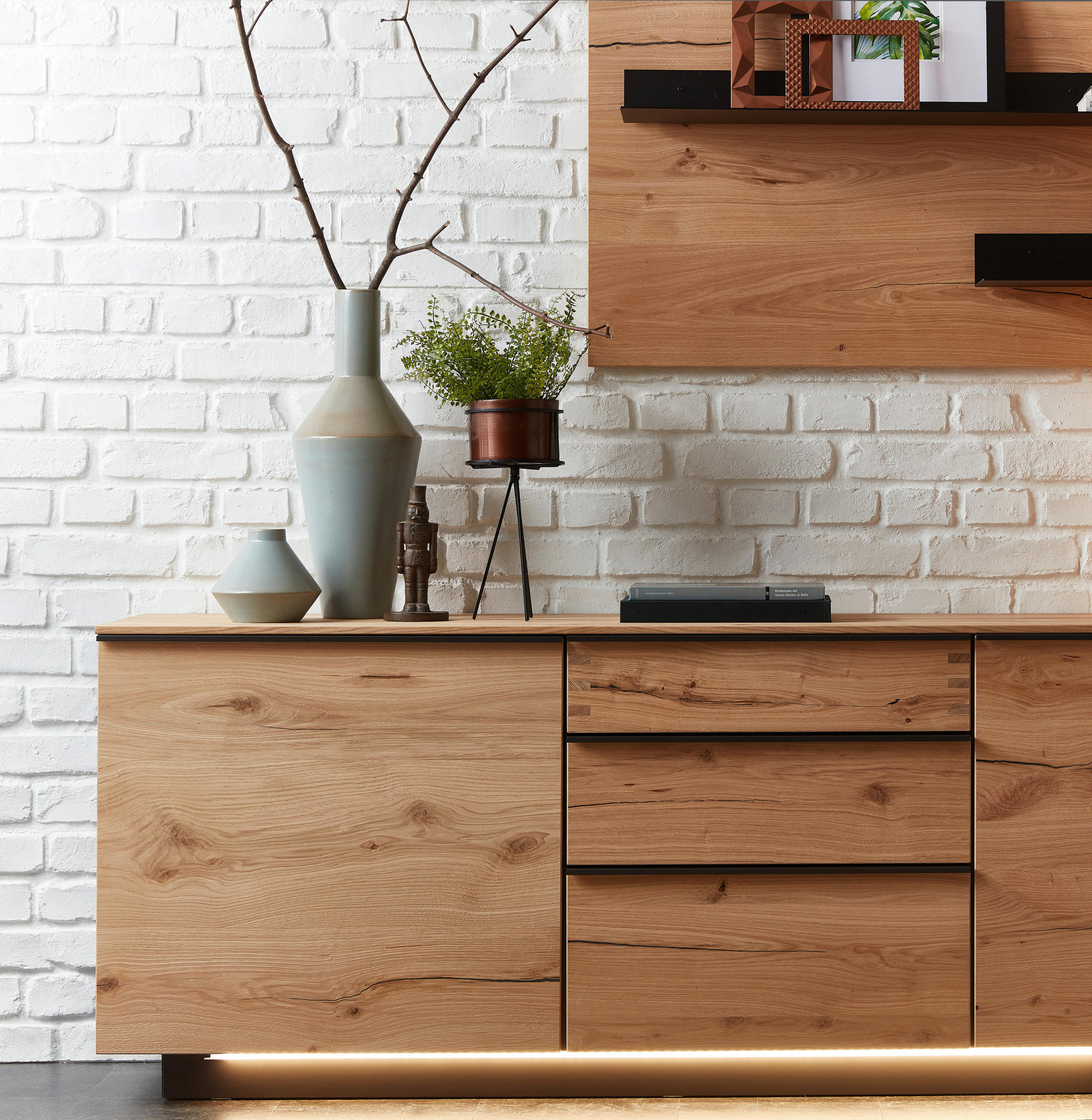 SIDEBOARD 176/73/40 cm  in Schwarz, Eichefarben, Schieferfarben  - Schieferfarben/Eichefarben, MODERN, Holz/Holzwerkstoff (176/73/40cm) - Hom`in