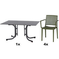 GARTENGARNITUR 5-teilig  - Anthrazit/Grün, Basics, Holzwerkstoff/Kunststoff (90/80/140cm) - Siena Garden