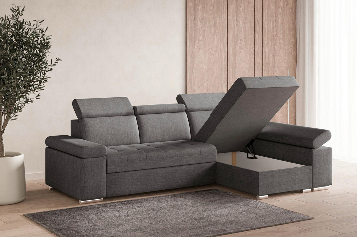 ECKSOFA TORONTO in Webstoff Grau  - Silberfarben/Grau, Design, Kunststoff/Textil (260/168cm) - MID.YOU