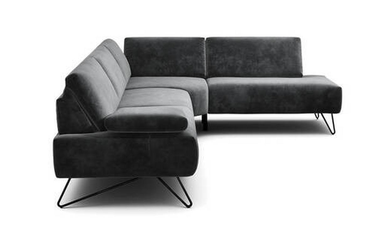 ECKSOFA in Samt Anthrazit  288-303/213 cm  - Anthrazit/Schwarz, Design, Textil/Metall (288-303/213cm) - SENSOO