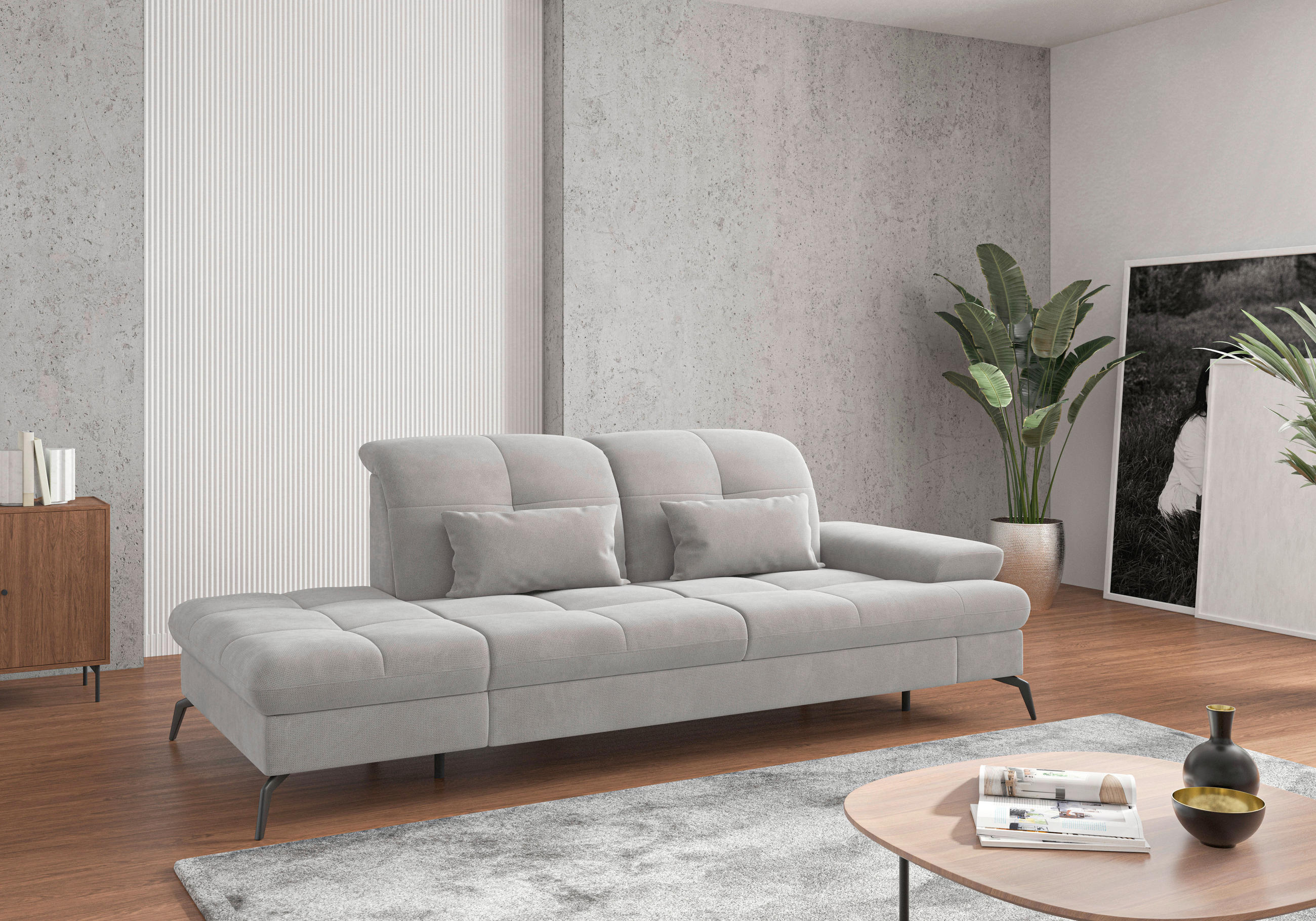 RÉCAMIERE Silberfarben Flachgewebe  - Silberfarben/Schwarz, KONVENTIONELL, Textil/Metall (231/90/122cm) - Sit & More