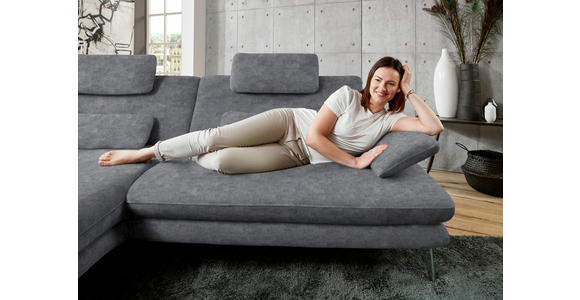 ECKSOFA in Velours Silberfarben 184/284 cm - Silberfarben/Schwarz, Design, Textil/Metall (184/284cm) - Dieter Knoll