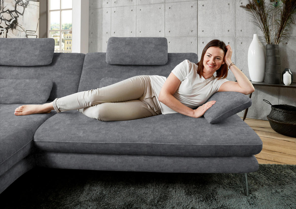 ECKSOFA in Velours Silberfarben  - Silberfarben/Schwarz, Design, Textil/Metall (184/284cm) - Dieter Knoll