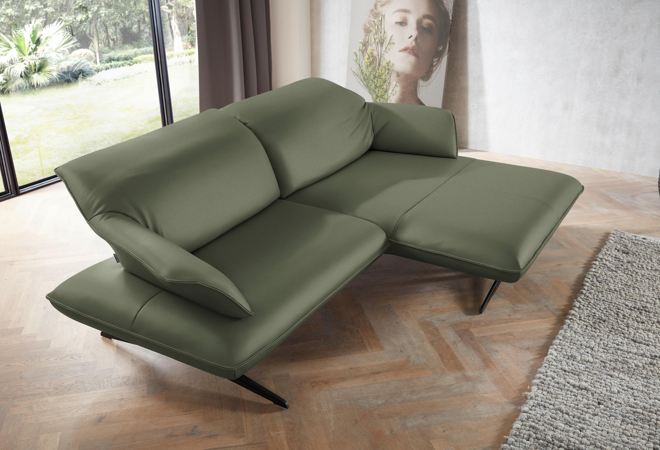 ECKSOFA in Echtleder Grün  252/169 cm  - Beige/Schwarz, Design, Leder/Metall (252/169cm) - Koinor