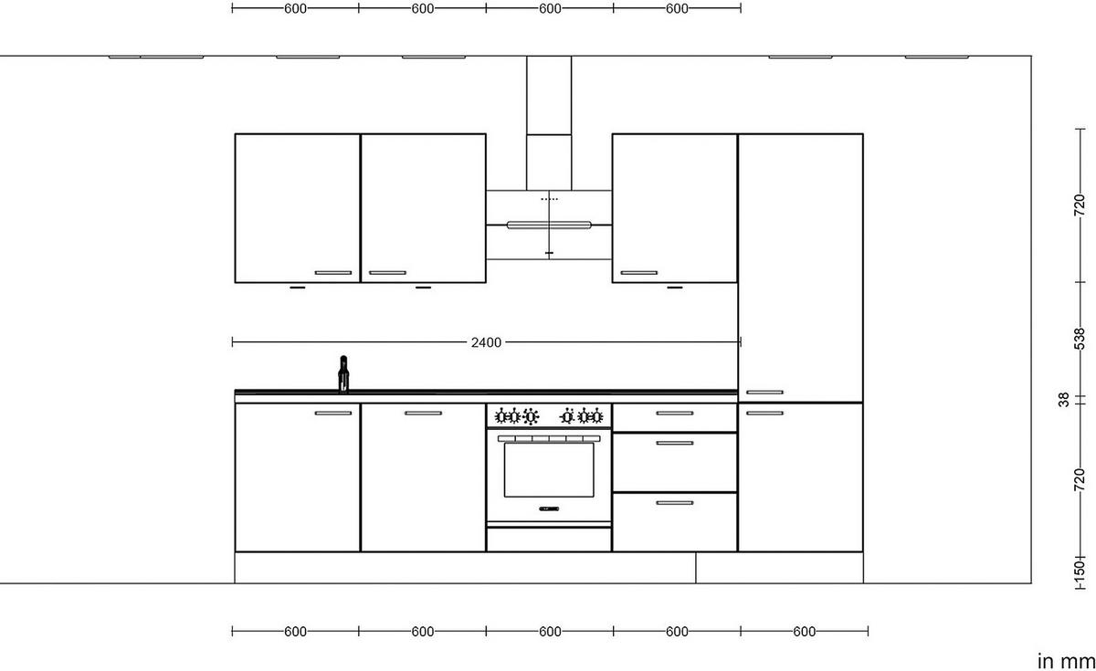 KÜCHENLEERBLOCK 300 cm   in Schieferfarben  - Schieferfarben/Edelstahlfarben, MODERN, Holzwerkstoff/Metall (300cm) - Nobilia