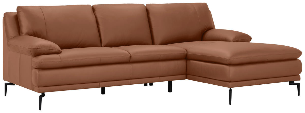 ECKSOFA Cognac Echtleder  - Cognac/Schwarz, Design, Leder (248/158cm) - MID.YOU