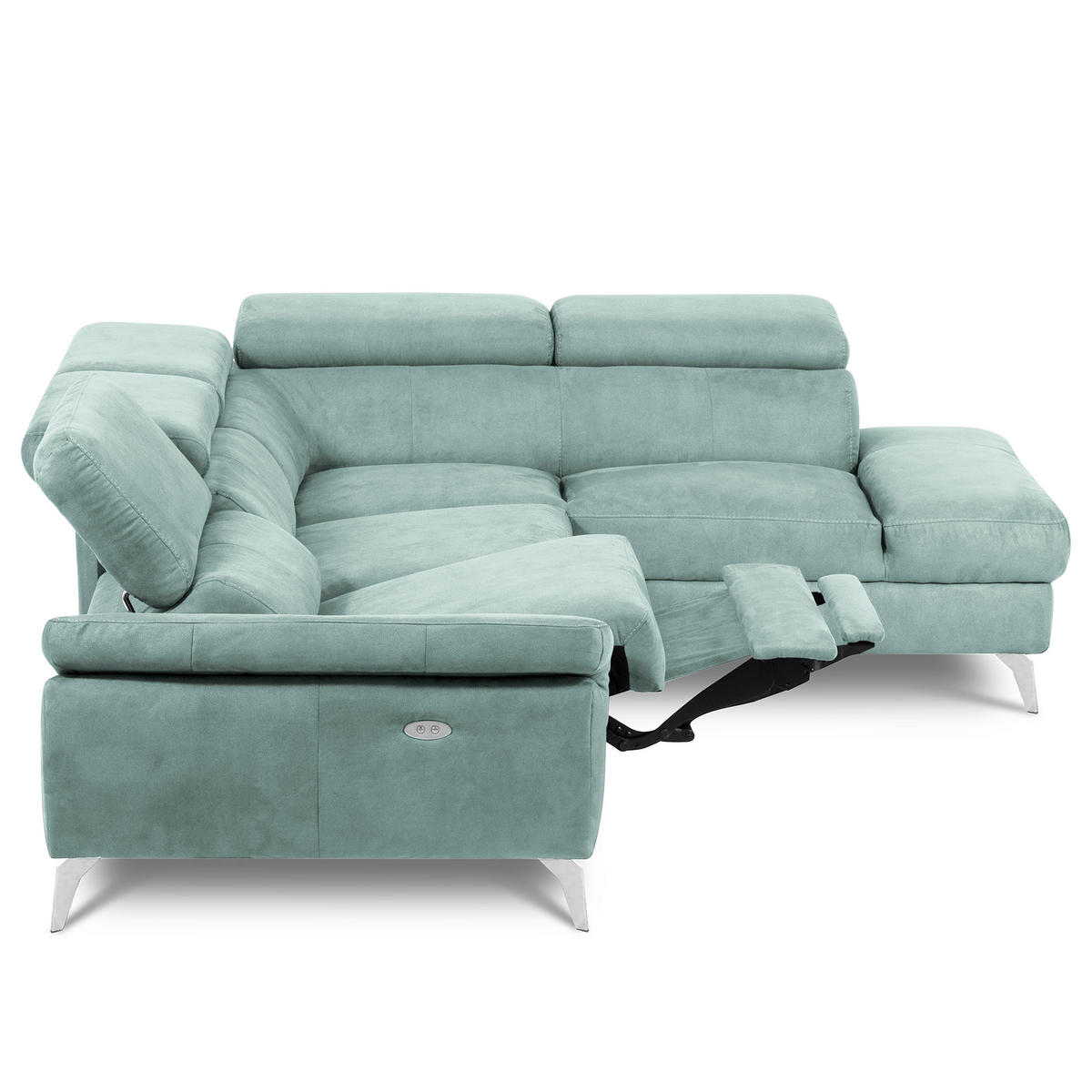ECKSOFA SONO in Lederlook Hellblau Armteilverstellung, Kopfteilverstellung  265/210 cm  - Chromfarben/Hellblau, Design, Textil/Metall (265/210cm) - Livetastic