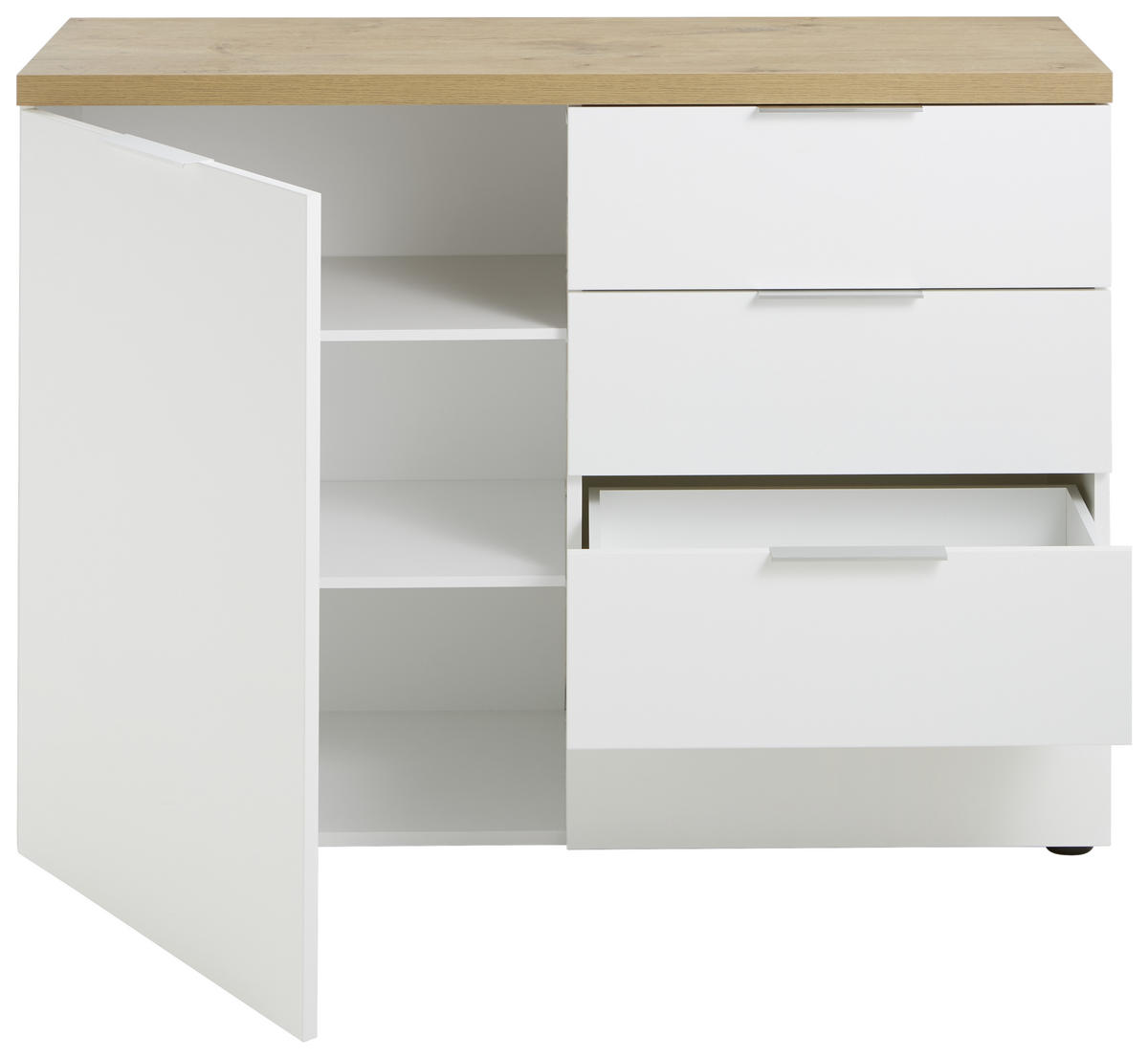 KOMODA   120/89/43 cm   bijela, boje hrasta  - bijela/boje hrasta, Design, drvni materijal/metal (120/89/43cm) - Voleo