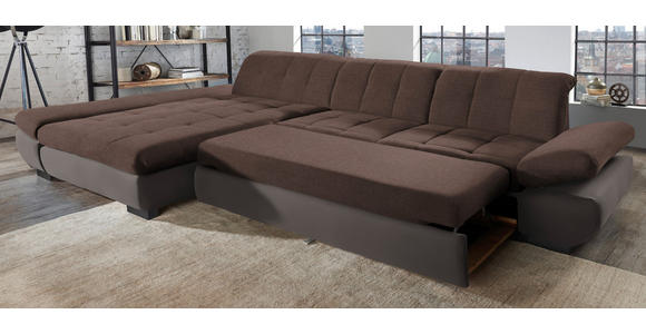 ECKSOFA in Mikrofaser Hellbraun  - Hellbraun/Schwarz, Design, Textil/Metall (341/204cm) - Xora