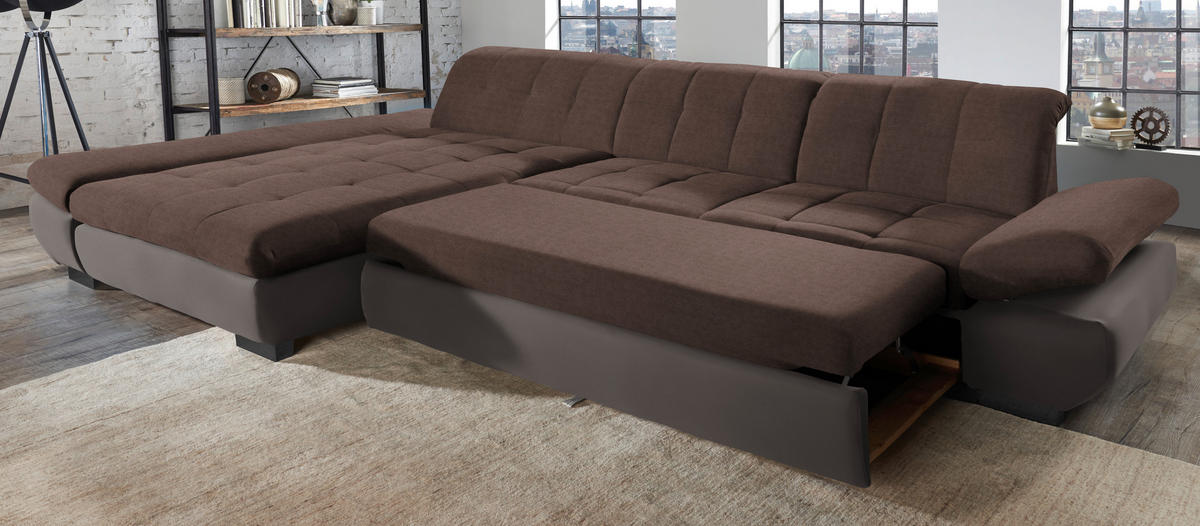 ECKSOFA in Mikrofaser Hellbraun  - Hellbraun/Schwarz, Design, Textil/Metall (341/204cm) - Xora
