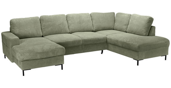 WOHNLANDSCHAFT Salbeigrün Cord  - Salbeigrün/Schwarz, KONVENTIONELL, Textil/Metall (148/303/197cm) - Carryhome