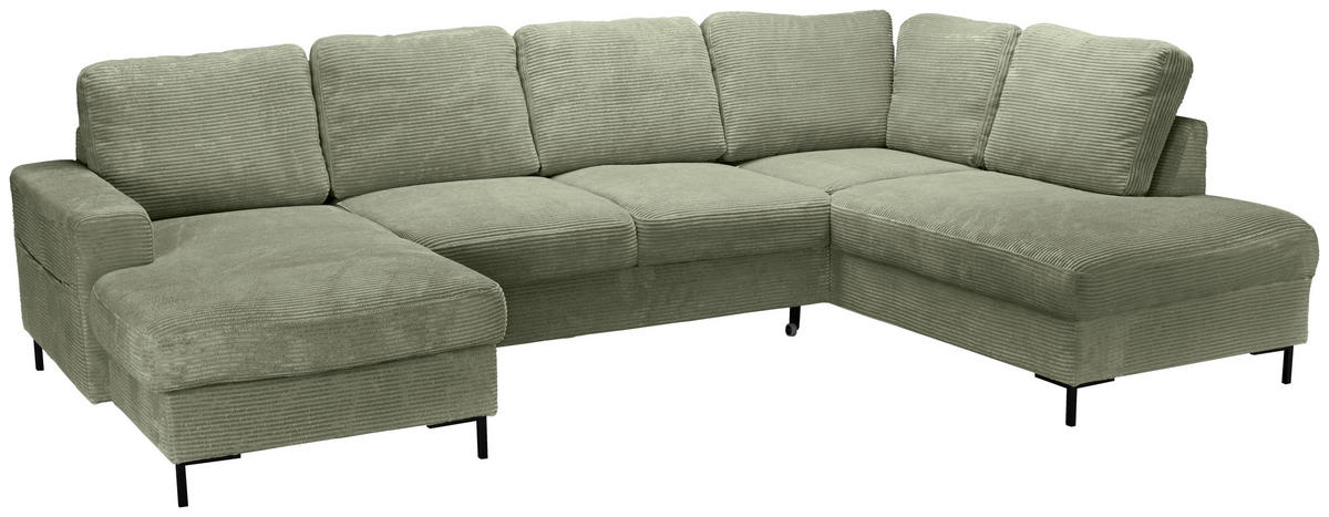 WOHNLANDSCHAFT Olivgrün Cord  - Schwarz/Olivgrün, KONVENTIONELL, Textil/Metall (148/303/197cm) - Carryhome