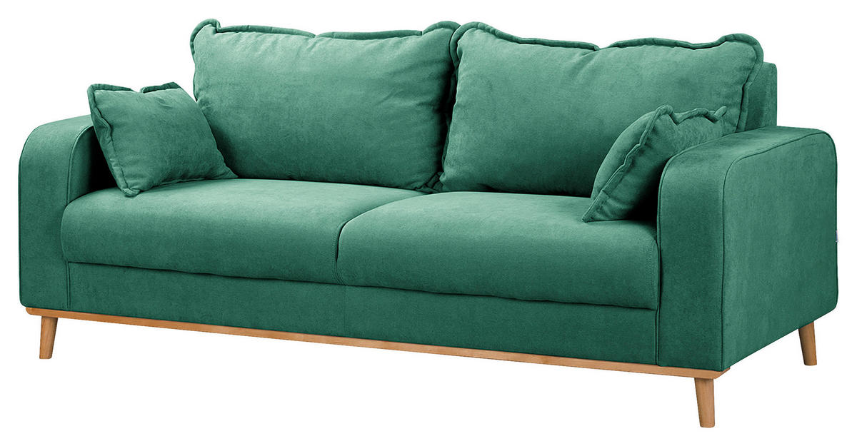 3-SITZER-SOFA in Mikrofaser Mintgrün  - Wengefarben/Mintgrün, Design, Holz/Textil (193/86/87cm) - Livetastic