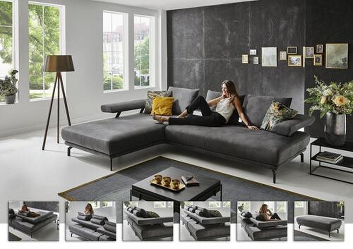 HOCKER in Textil Anthrazit  - Anthrazit/Schwarz, Design, Textil/Metall (127/46/72cm) - Dieter Knoll