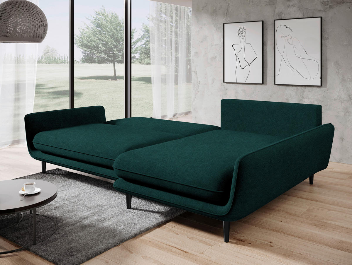 ECKSOFA in Velours Dunkelgrün  - Dunkelgrün/Schwarz, Design, Holz/Textil (260/167cm) - Welnova