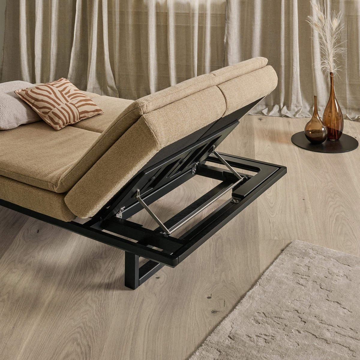 SCHLAFSOFA  in Flachgewebe Beige  - Beige/Schwarz, Design, Holz/Textil (201/80/120cm) - Joka