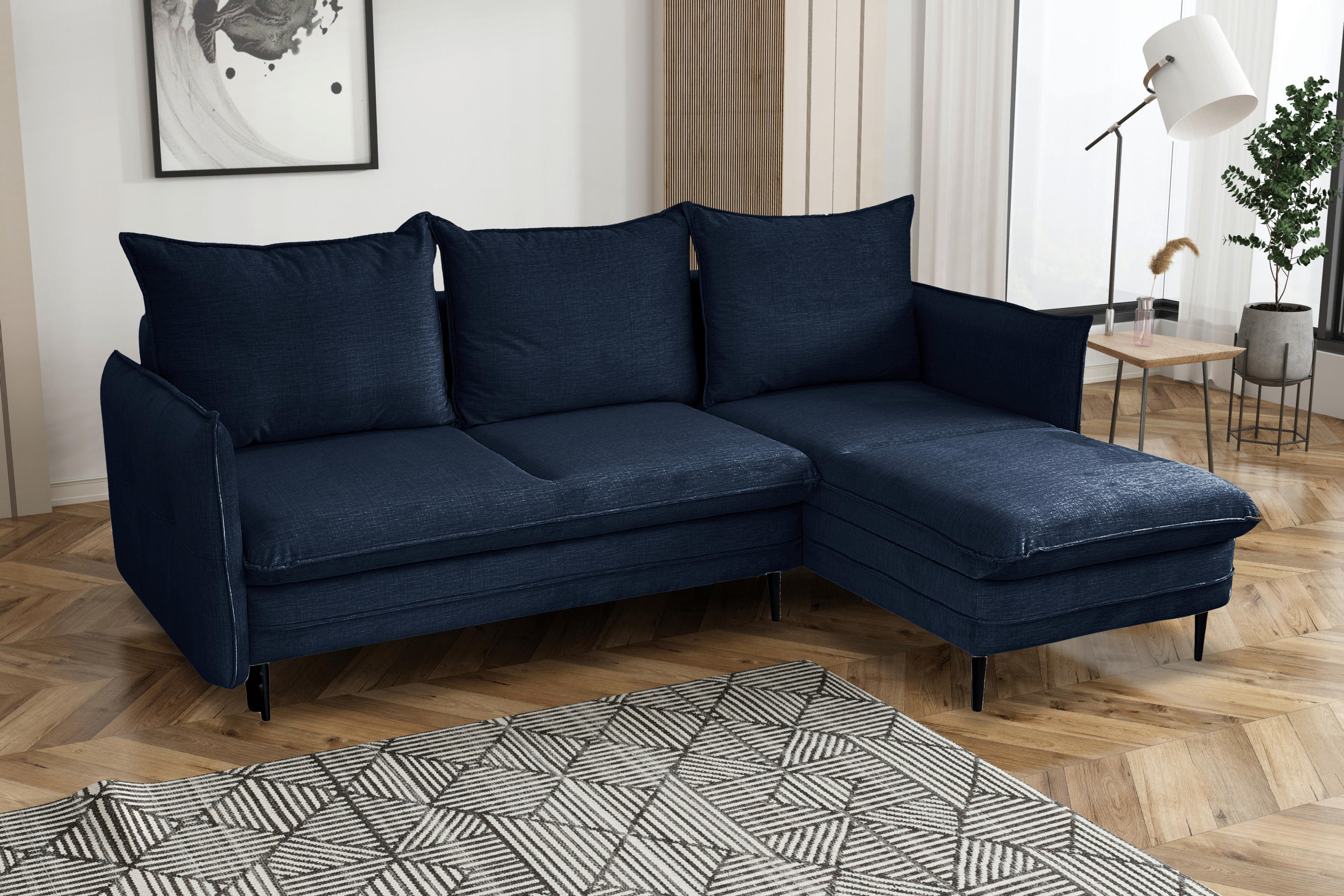 ECKSOFA in Flachgewebe Blau  170/235 cm  - Blau/Schwarz, Design, Holz/Kunststoff (170/235cm) - MID.YOU