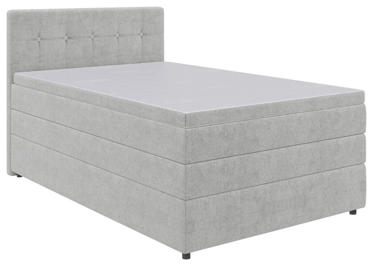 BOXSPRINGBETT 120/200 cm,  in Hellgrau, Matratze, Bettkasten, Topper, H3 = fest  - Hellgrau/Schwarz, KONVENTIONELL, Kunststoff/Textil (120/200cm) - Boxxx