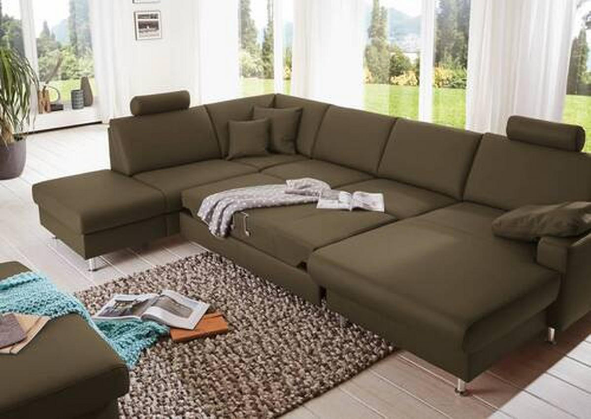 WOHNLANDSCHAFT in Echtleder Grün  - Alufarben/Grün, Design, Leder/Metall (233/339/165cm) - Beldomo Premium