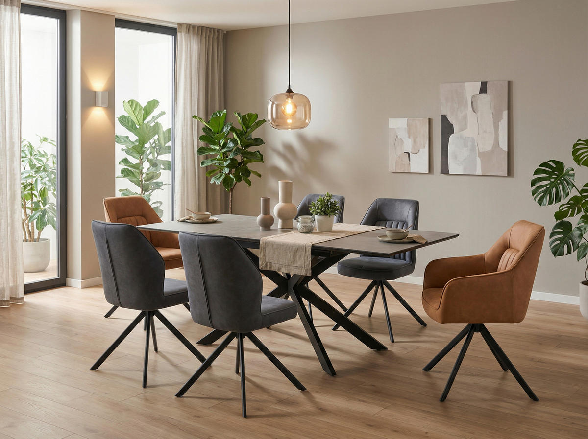 ARMLEHNSTUHL-SET 2 Stück  in Stahl Lederlook  - Cognac/Schwarz, MODERN, Textil/Metall (62/92/68cm) - MID.YOU