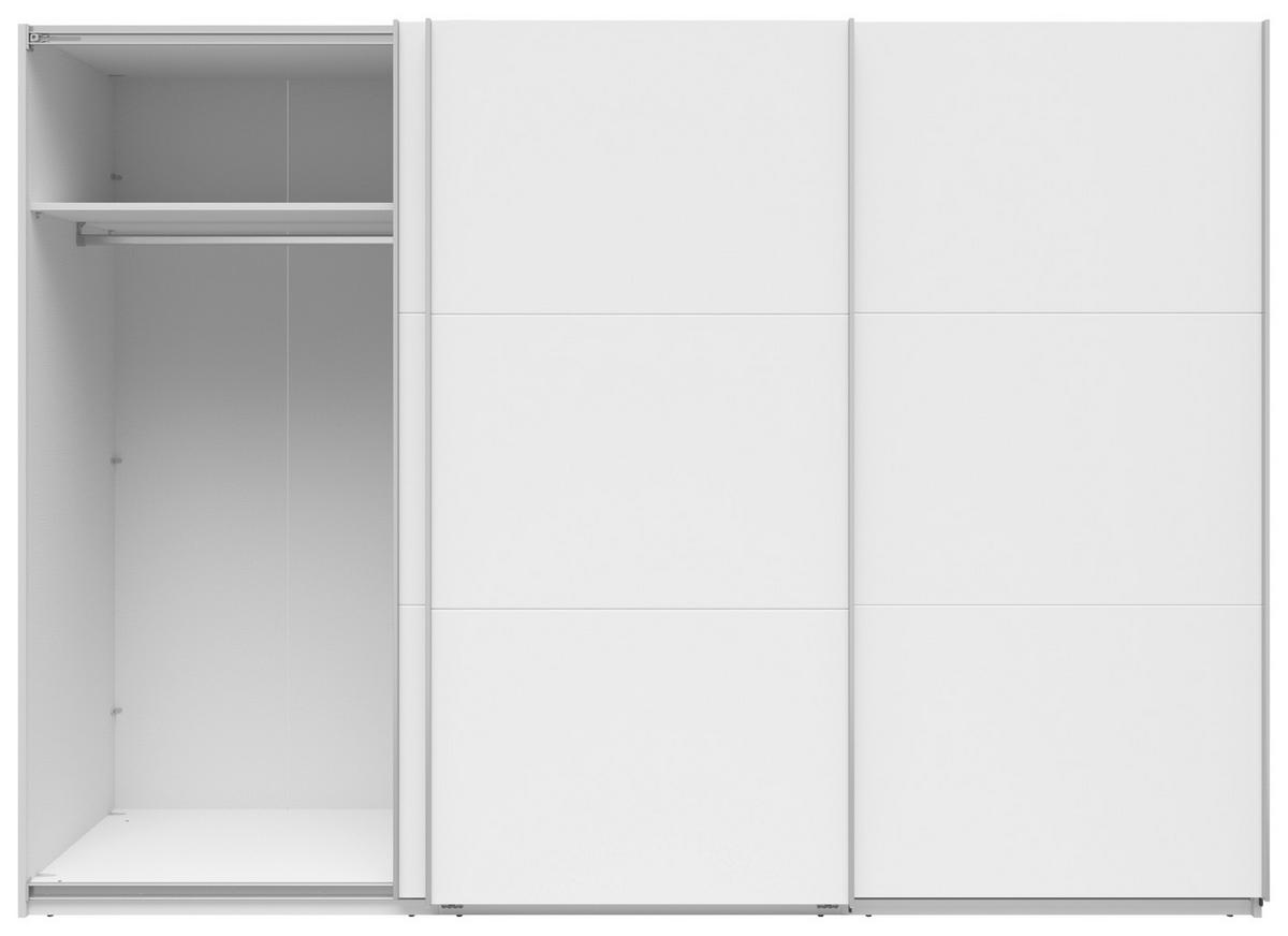 SCHWEBETÜRENSCHRANK 300/216/64 cm 3-türig Weiß  - Silberfarben/Weiß, Basics, Holzwerkstoff/Metall (300/216/64cm) - Boxxx