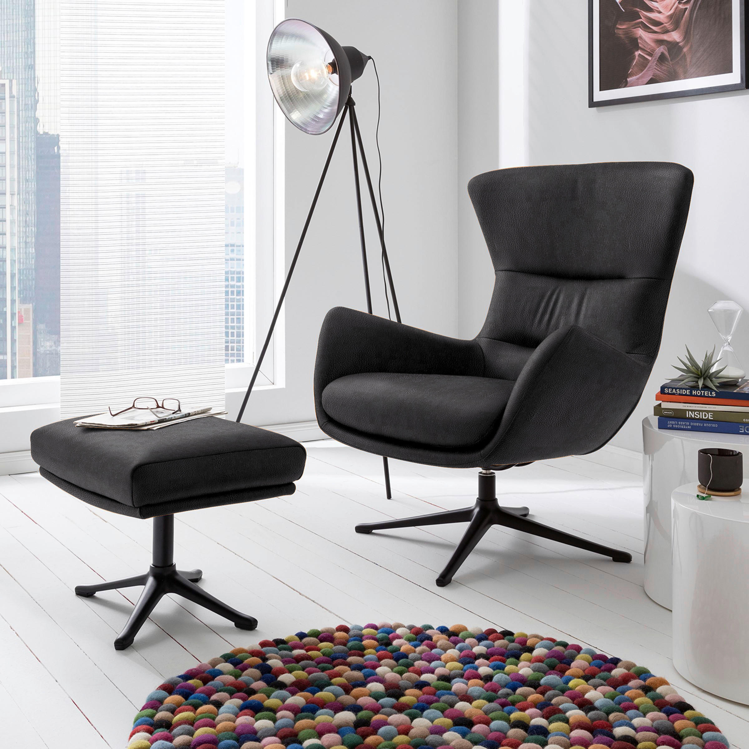 OHRENSESSEL in Schwarz  - Schwarz, Design, Leder/Metall (84/104/96cm) - home24