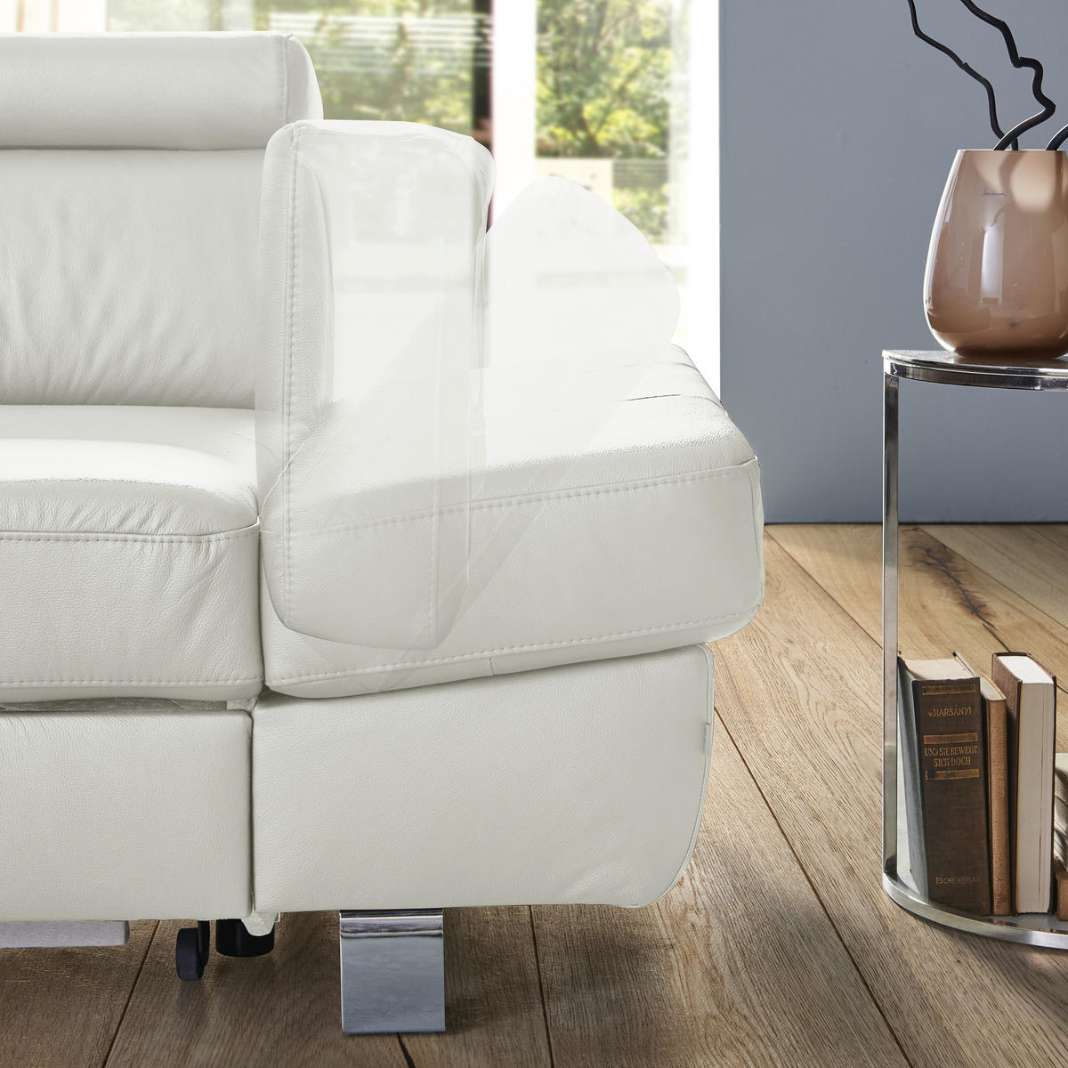 Ecksofa inkl. Funktion Grau Kombination Echtleder/Lederlook Lederlook  - Chromfarben/Grau, Design, Leder/Textil (265/212cm) - Stylife