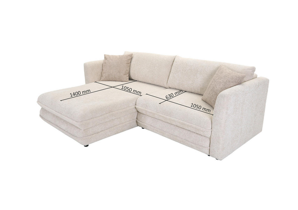 ECKSOFA Creme, Beige Plüsch Zierkissen, Rückenkissen, Bettkasten, Schlaffunktion, Rücken echt, Liegefläche im Originalstoff  - Beige/Creme, MODERN, Kunststoff/Textil (246/178cm) - Carryhome