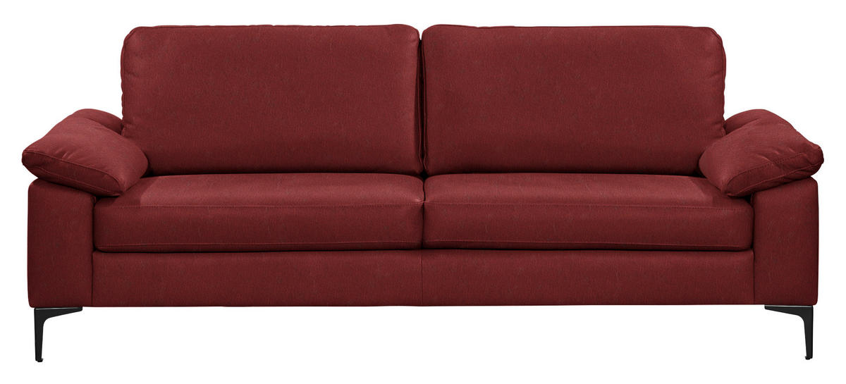 3-SITZER-SOFA  in Echtleder Rot   - Rot/Schwarz, Design, Leder/Metall (224/86/97cm) - Schöner Wohnen