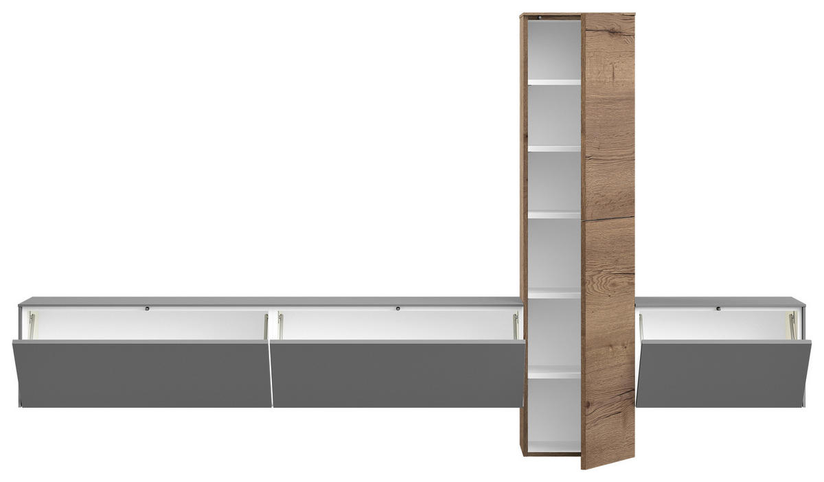 WOHNWAND  in Grau, Eichefarben  282/160/37 cm  - Eichefarben/Grau, Design, Holzwerkstoff (282/160/37cm) - Celina Home