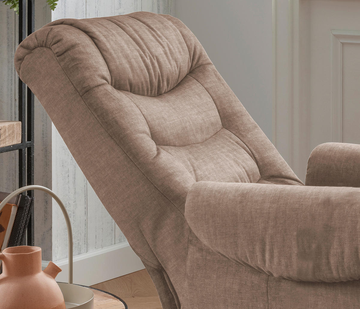 FERNSEHSESSEL  mit Fußteilverstellung, Rücken echt Velours Hellbraun  - Hellbraun/Schwarz, Design, Kunststoff/Textil (78/107/93cm) - Livetastic