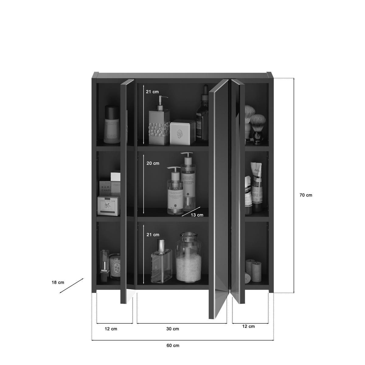 BADEZIMMER 3-teilig  in 90 cm  - Schwarz Hochglanz/Silberfarben, MODERN, Holzwerkstoff/Kunststoff (90cm) - MID.YOU